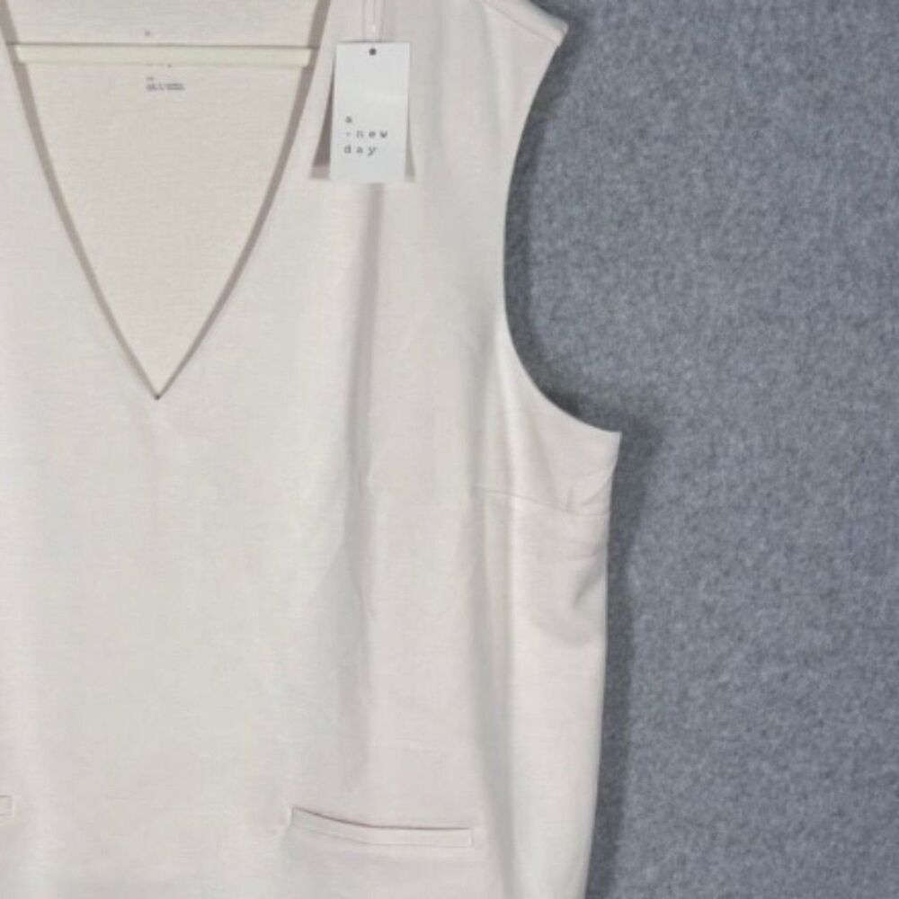 Womens Cream V-Neck Top X Large Tailored Sleeveless Top Shirt Lined Tank Vest - Picture 7 of 13